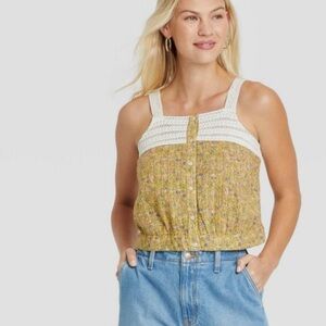 Universal Thread White and Cream Smocked Sleeveless Tank Top
